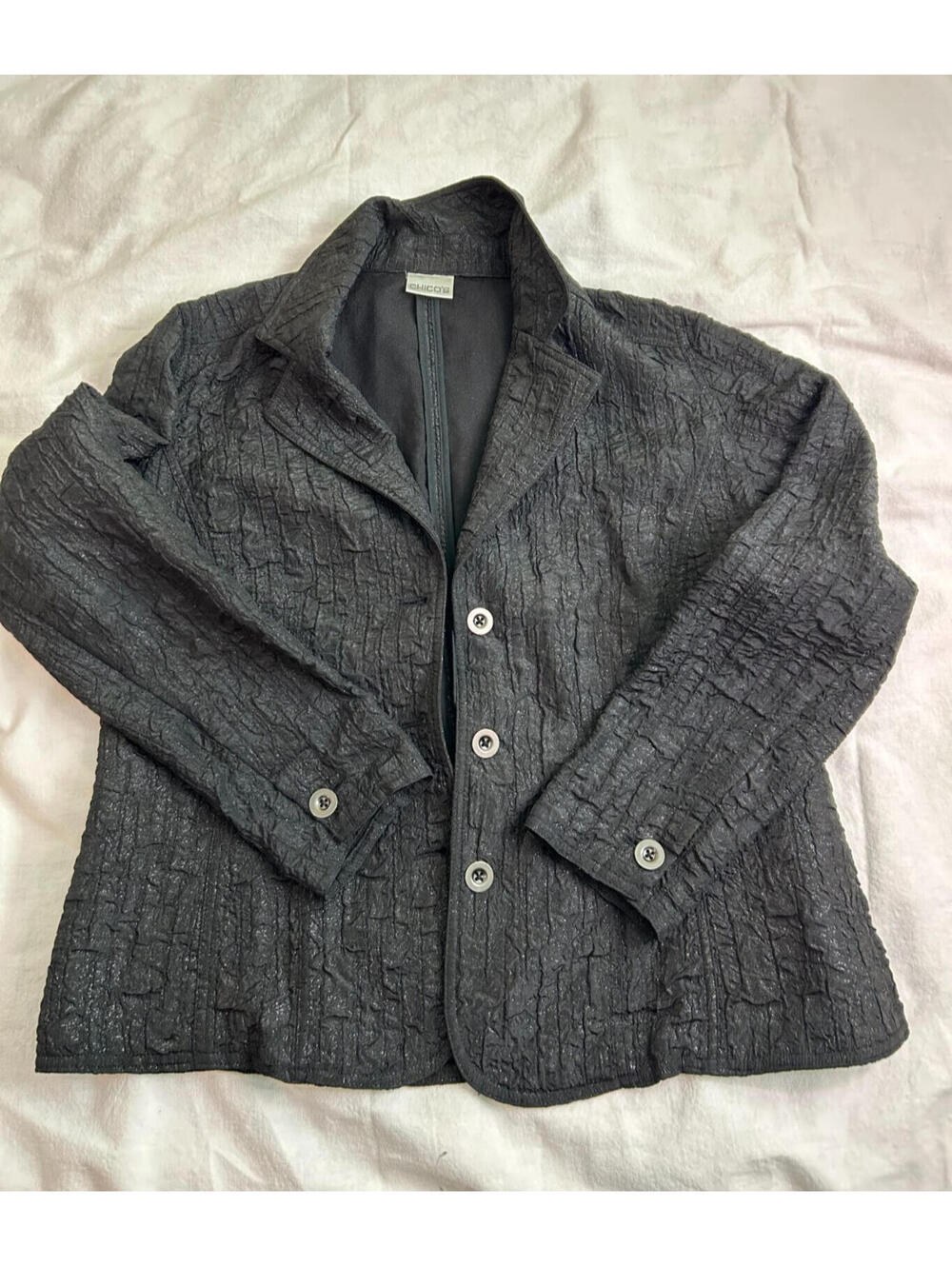 Chico's Black Metallic Textured Crinkle Blazer Women's Jacket